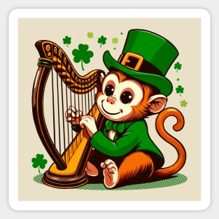 St. Patrick’s Day Monkey Playing Harp Sticker